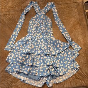 Blue Floral Ruffle Dress/Romper with Halter Top